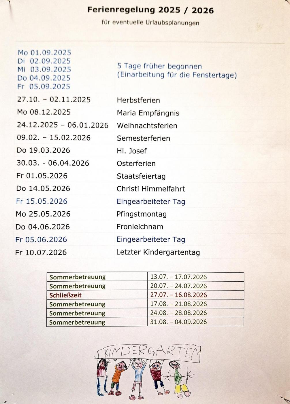 Ferienregelung 2025 26